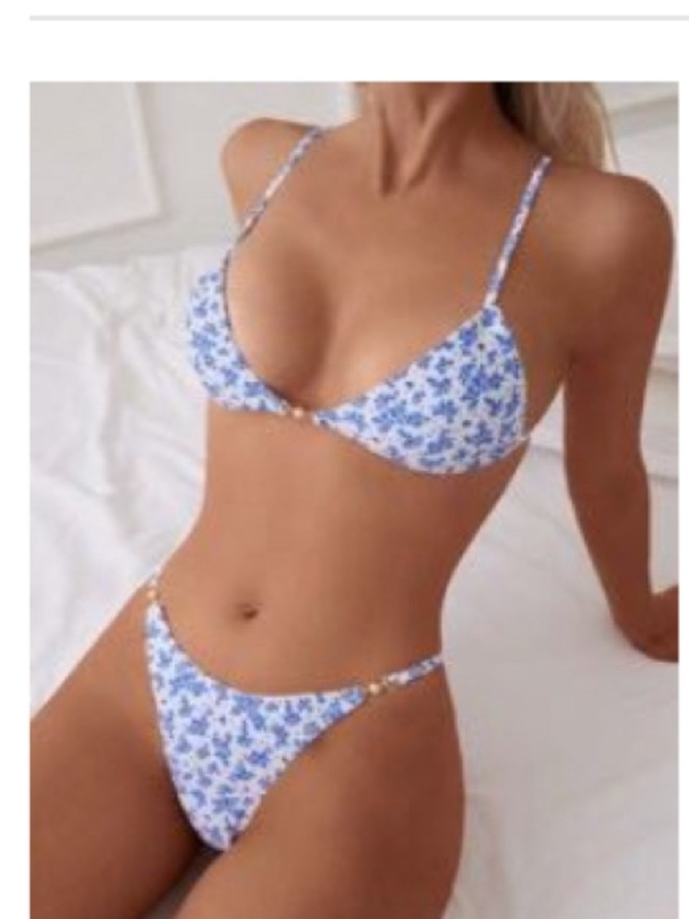 SHEIN Blue Floral Triangle Bikini Set